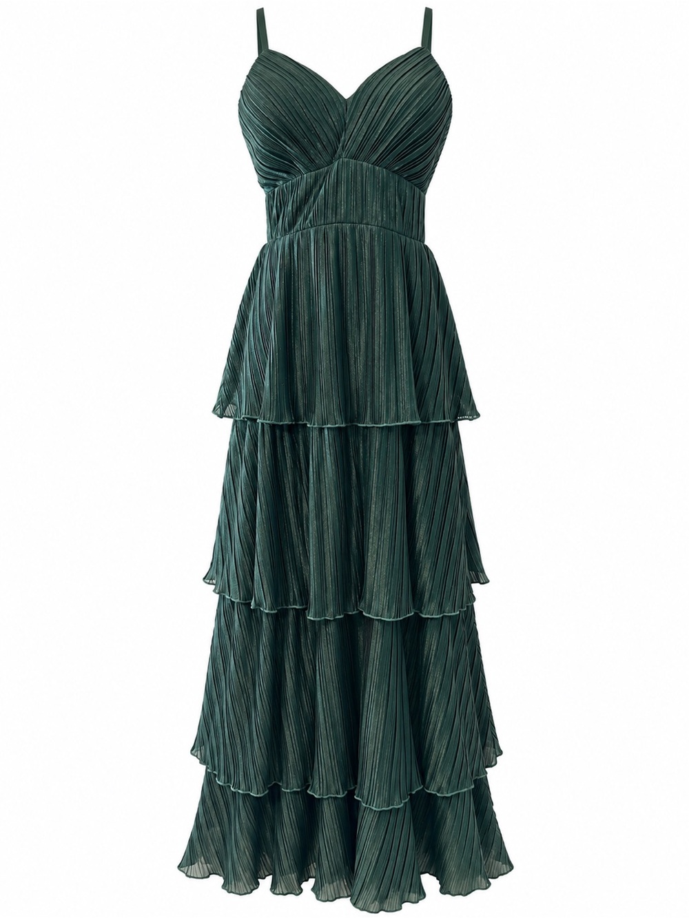 Speechless Dark Emerald Tiered Pleated Maxi Dress with Spaghetti Straps